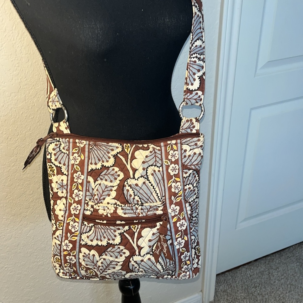 Vera Bradley, shoulder bag, brown blue and cream. Ultra lightweight fabric.